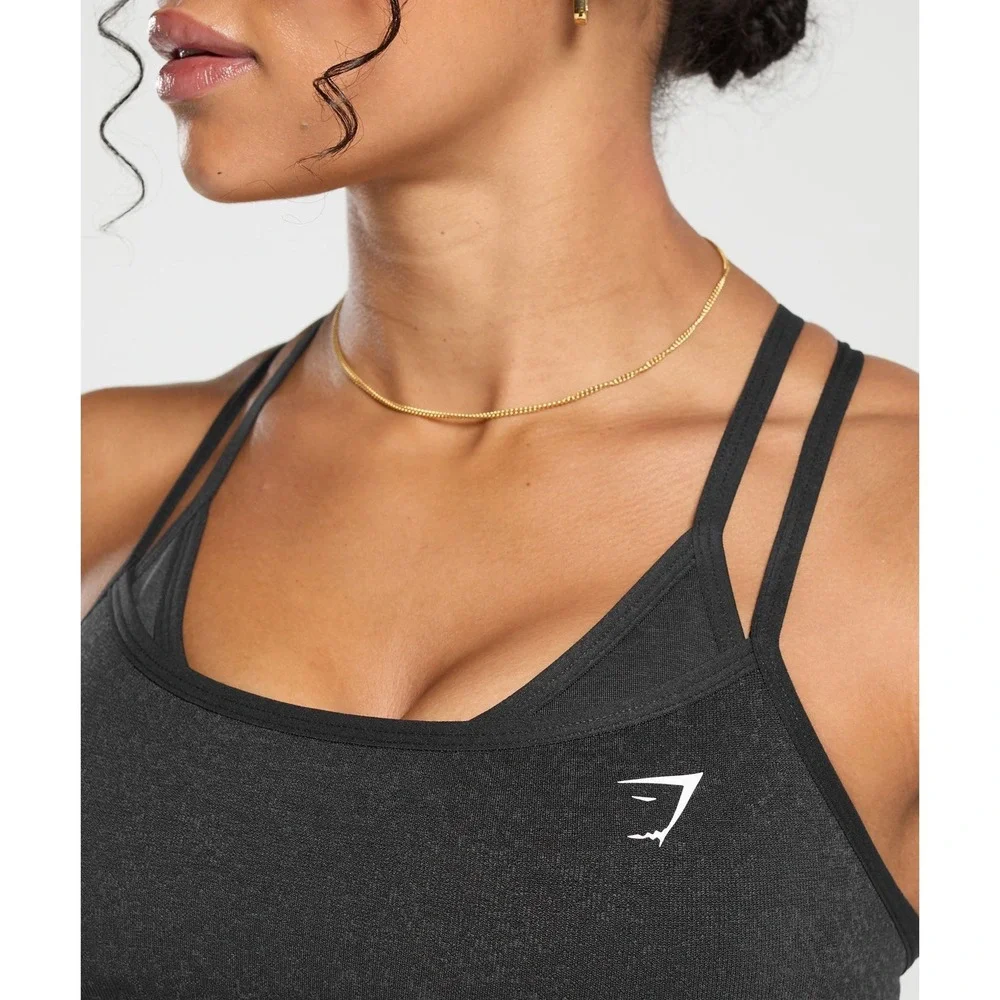 Gymshark Black Adapt Fleck Strappy Back Medium Impact Sports Bra Activewear - Picture 4 of 6